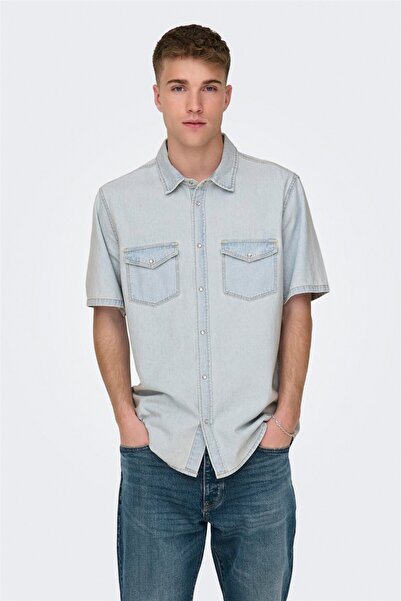 Only & Sons Onsbane 9181 Gua Dnm Ss Shirt Men's Blue Denim Shirt - 22029181