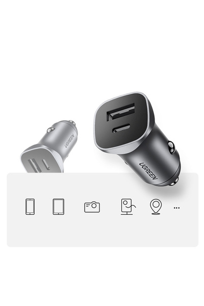 Ugreen Încărcător auto CD130 (30780) - 2x USB-A, 24W, 4.8A - Gri Spațial, încărcare rapidă