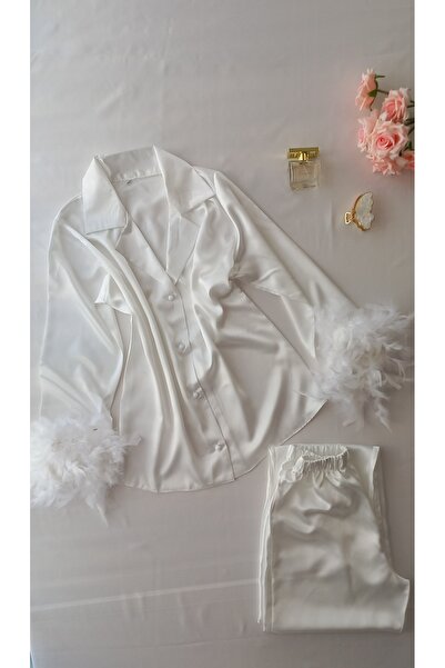 FREZYA EV GİYİM Tüylü Saten Pijama Takımı