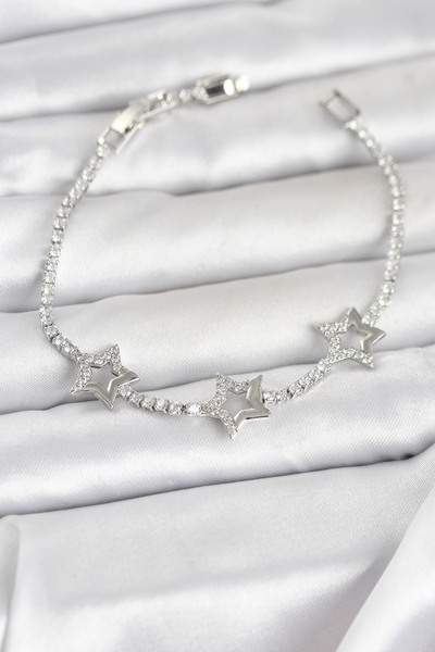 Lisinya Brass Silver Color Star Model Zircon Stone Waterway Women's Bracelet -