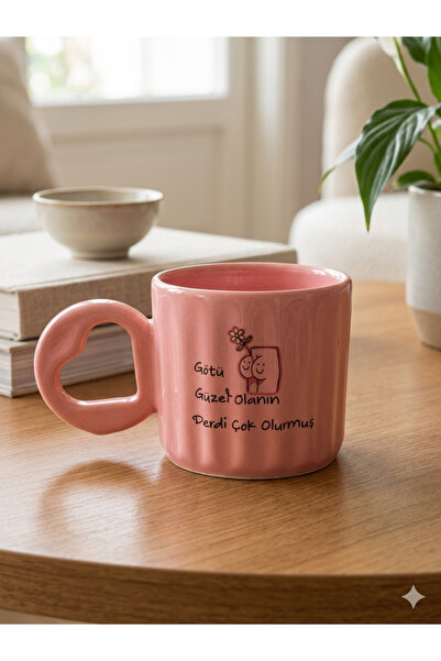 PALTO TASARIM Götü Güzel Olanın Derdi Çok Olurmuş Baskılı El Yapımı Pembe Par...