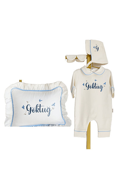 Mis Bebe Minik İnsanların Sarayı Penye Kumaş Mavi Biyeli Kuş Desenli Set | Şı...