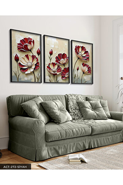 Evinemoda Τέχνη με υφή και υφήπιασμα, 3 τεμάχια, μαύρο ξύλινο πλαίσιο, ζωγραφ...