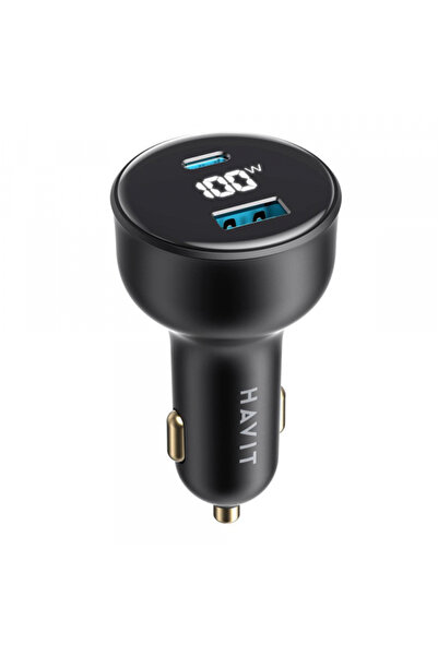 OEM Havit Cc100w Φορτιστής Αυτοκινήτου με Οθόνη, 100W, 5A, 1 x USB-A - 1 x US...