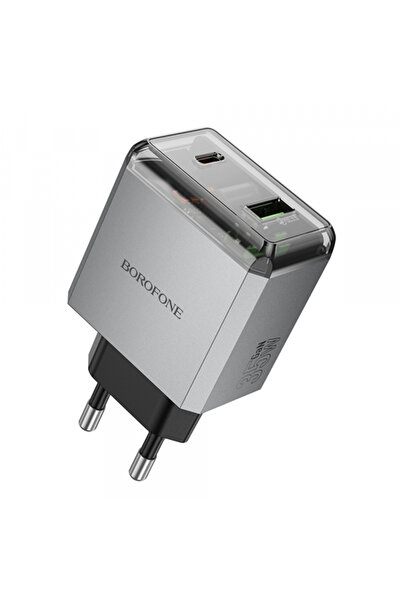 OEM Borofone Bn20 Lena Φορτιστής Ρεύματος, 35W, 3A, 1 X USB-A - 1 X USB-C, Γκρι