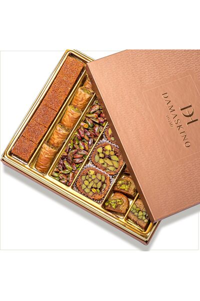DAMASKİNO HOME Antep Fıstıklı Karışık Baklava Kadayıf 500 Gram Az Şerbetli Lü...