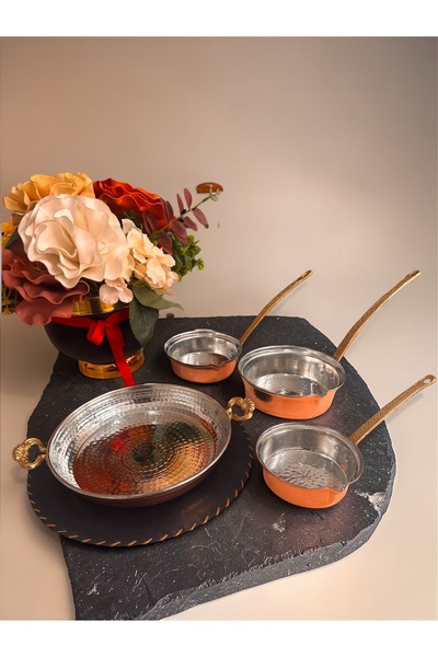 BARITCIOGLU Bakır menemen yumurta tavası sahan sosluk mutfak takımı 4 lü