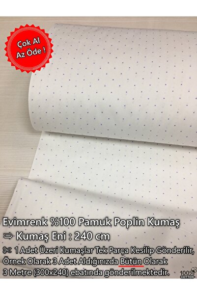 Renk Tekstil Ekru Zemin Lila Nokta Doğal %100 Pamuklu Poplin Kumaş