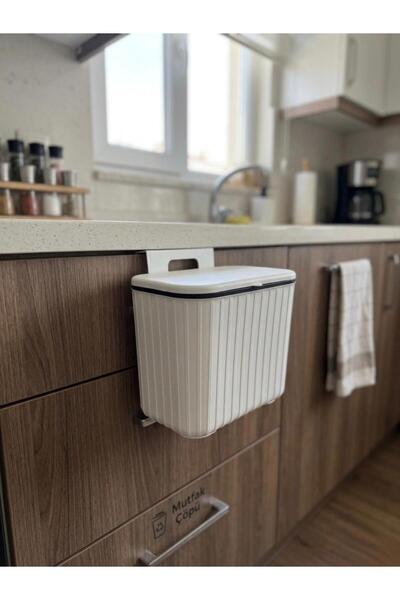 Home Kapaklı Askılı Mutfak Çöp Kovası – Dolap Kapak Aparatlı Beyaz