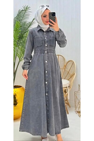 Organik Time Jeans Dress New Season Buttoned Beautiful Keli̇te