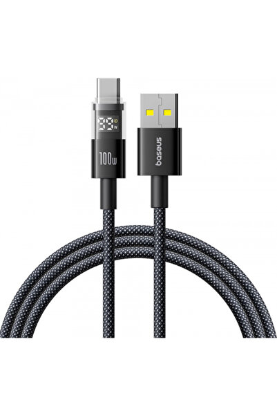 Baseus Καλώδιο δεδομένων και φόρτισης USB-A σε USB-C με οθόνη, 100W, 1μ, Μαύρ...