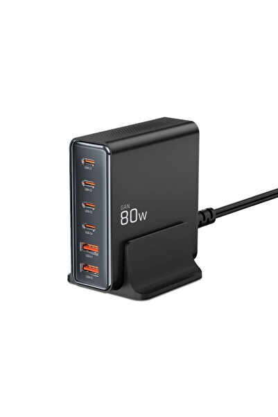 Tech-Protect Σταθμός Φόρτισης Dc80w, 80W, 3A, 2 X USB-A - 4 X USB-C, Μαύρο