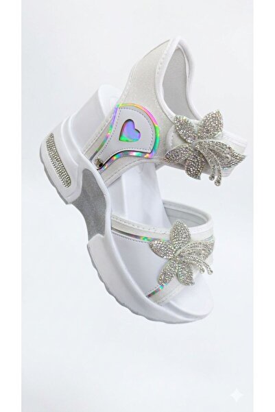 M&R YORGUNER Children's Sparkling Flower Stone Detailed Wedge Platform Heel S...