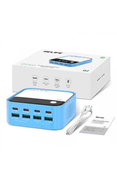 OEM Relife Q2 Σταθμός Φόρτισης, 120W, 5A, 4 X USB-A - 4 X USB-C, Μπλε