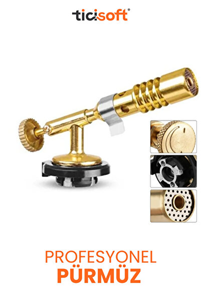 Ticisoft Pürmüz 1300° Gazlı Torch Jet Çakmak Alev Tabancası Pirinç Kaynakçı T...