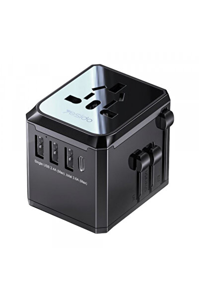 OEM Yesido Mc10 Αντάπτορας Ρεύματος Ταξιδίου, 12W, 2.4A, 1 X USB-C - 3 X USB-...