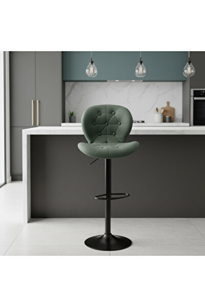Ebticar Gray bar stool with soft fabric and button tufted back