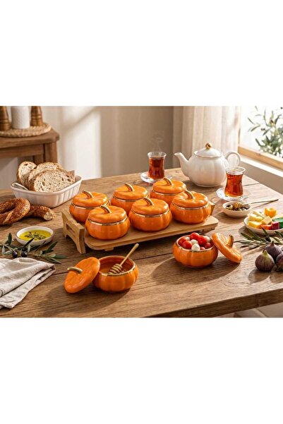 Le Paon 13 Parça Bambu Tepsili Porselen Bal Kabağı Kahvaltılık & Sosluk Seti ...