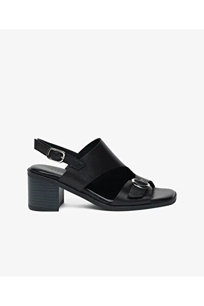 Greyder Γυναικεία μαύρα πέδιλα με τακούνι από γνήσιο δέρμα 6Y2US59379