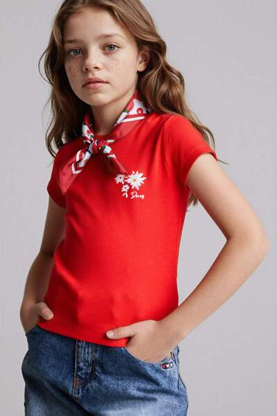 DeFacto Çiçekli İşlemeli Tişört Kız Çocuk G1781A826SM