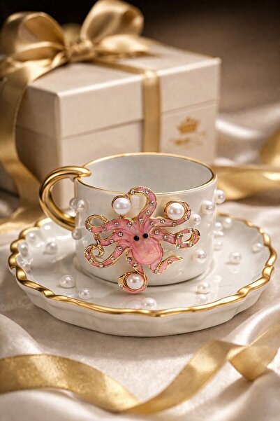 luxurychampagnetr Octopus Detailed Stoned Coffee Cup – Special Design Premium...