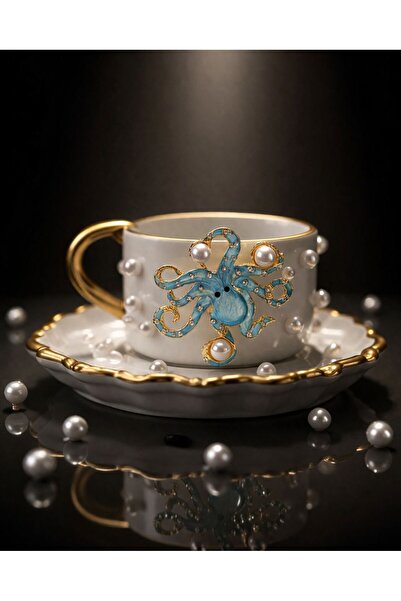 luxurychampagnetr Blue Octopus Figured Stoneware Turkish Coffee Cup – Luxurio...