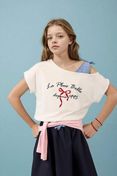 DeFacto Μπλουζάκι με στάμπα ανοιχτό στους ώμους για κορίτσια H1437A826SM