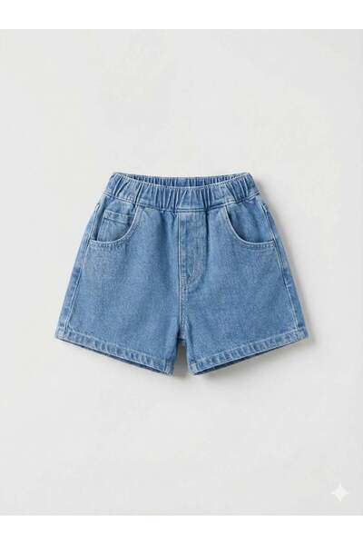 Magu Unisex Kids' Cotton Blue Jean Shorts - Elastic Waist with Pockets