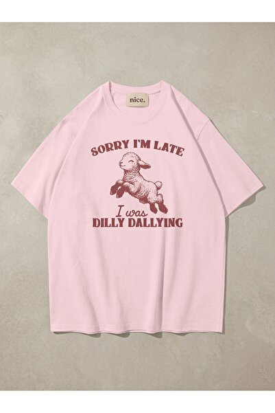 NİCE Unisex Συγγνώμη ήμουν αργός Tshirt Pink