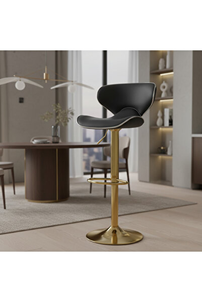 Ebticar Black bar stool with a curved back and modern design
