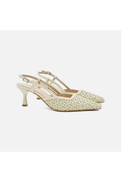 Desa Women's Beige Pointed Toe Slingback Leather Heeled Shoes