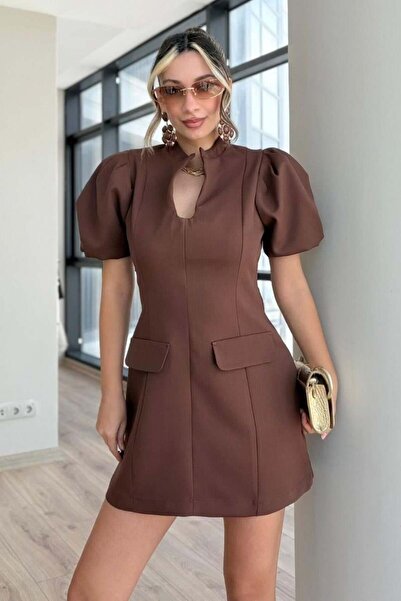 Lijuri Κομψό Μίνι Φόρεμα με Μανίκια Μπαλόνια και Διακοσμητικές Τσέπες 2042