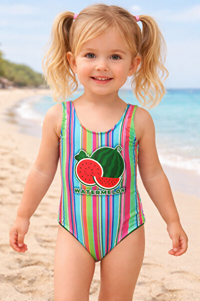 ues Μαγιό για κορίτσια με ρίγες και σχέδιο καρπούζι