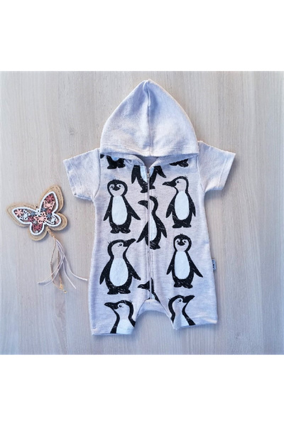 Orlandokids Salopetă de vară cu mânecă scurtă, bej, cu pinguin, din bumbac pe...