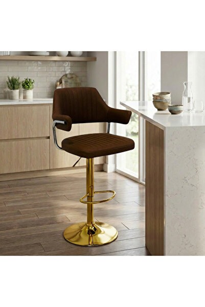 Ebticar Brown velvet bar stool with a fixed back and elegant design