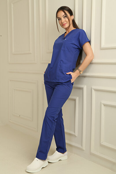 DENİZ İŞ Women's Terycotton Scrubs Set - Sax Blue