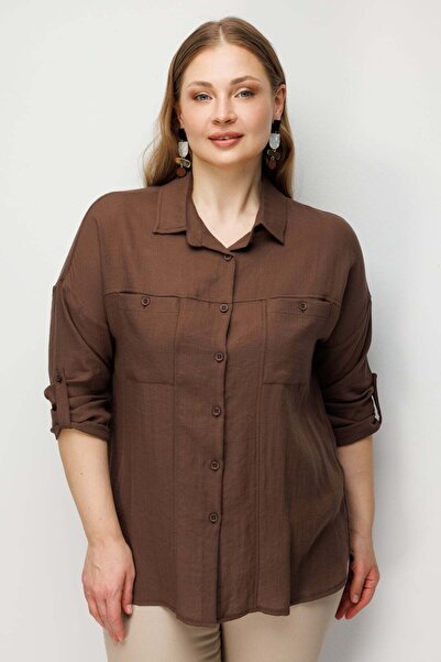 Ekol Λινό πουκάμισο μεγάλου μεγέθους με τσέπες