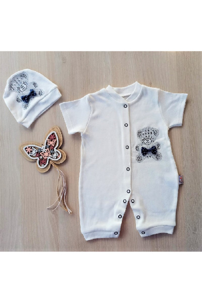 Orlandokids Summer short sleeve teddy bear baby cotton jumpsuit