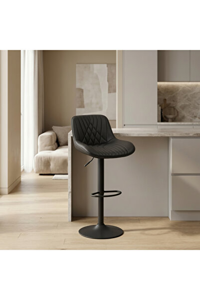 Ebticar Black faux leather bar stool with elegant padding