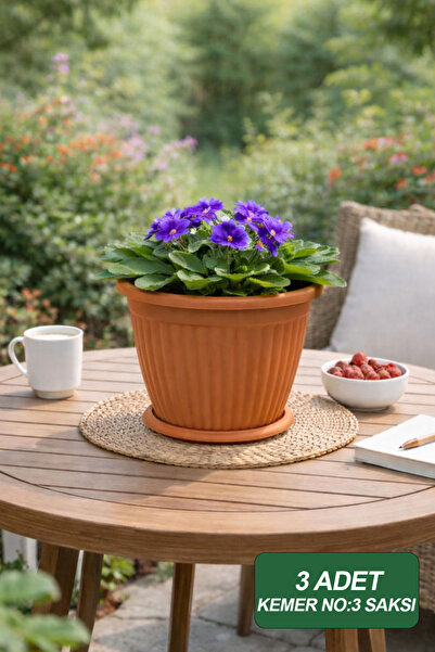 Alezy KM03 Tabaklı Kemer Saksı 3 Litre 20 cm 3'lü Set Kiremit