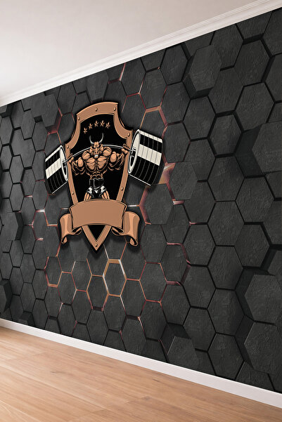 dreamwall Altıgen Panel Üzerine Boğa Fitness Logolu Derinlikli Tek Parça Teks...