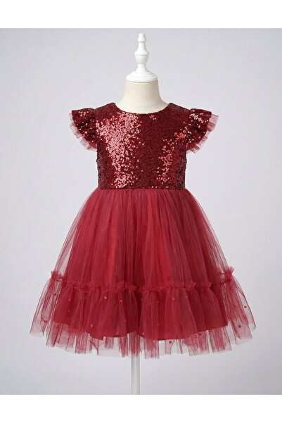 MiniKids Ανέτε φόρεμα με παγιέτες, γρανάτινο