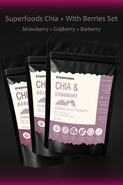 STARFOODS Chia Tohumu 3'lü Set Superfoods Çilekli Chia Tohumu + Gojiberry Chi...