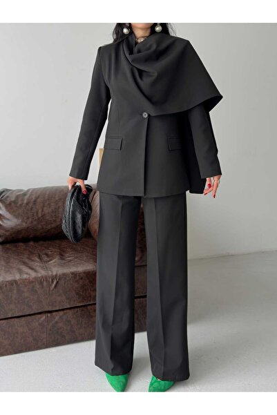 MYGİYİMİSTANBUL Κομψό παντελόνι με φαρδιά μπατζάκια και λεπτομέρεια ντραπέ σά...