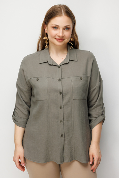 Ekol Λινό πουκάμισο μεγάλου μεγέθους με τσέπες