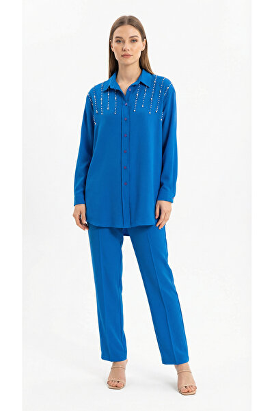 Şeker Portakalım Σετ με μπλε παντελόνι και πέτρινη λεπτομέρεια