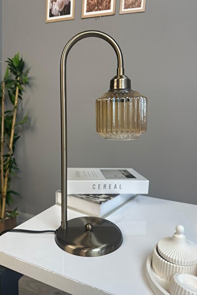 Bamyum Jerno Bal Rengi Cam Eskitme Arc Gövde Masa Lambası Dekoratif Masaüstü ...