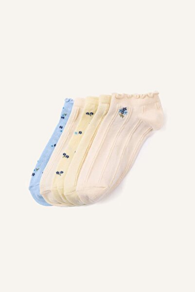 DeFacto Γυναικείες κάλτσες με βολάν και λουλούδια, 5 τεμαχίων, βαμβακερές κάλ...