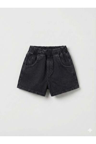 Magu Unisex Kids' Cotton Black Jean Shorts - Elastic Waist with Pockets