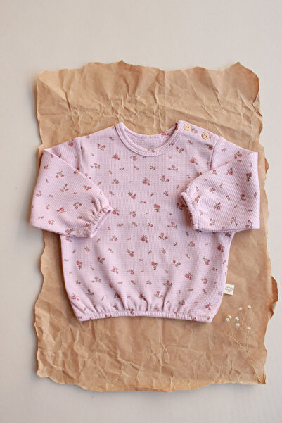 Oh La La Koala For Little Ones Pink Floral Button Detailed Waffle Top